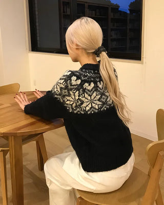 Colored Neck Nordic Knit Cardigan