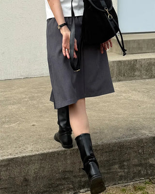 Banded pleated midi skirt