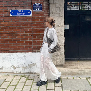 Lace flared long skirt