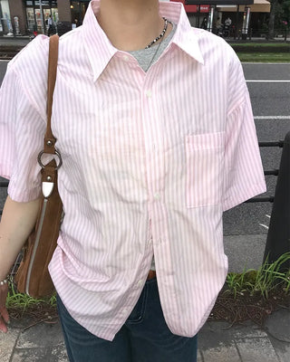Oversized striped short-sleeved shirt