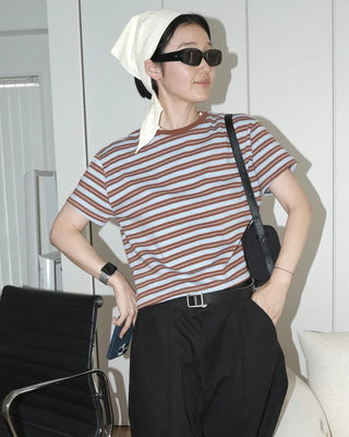 Cropped striped short-sleeved T-shirt