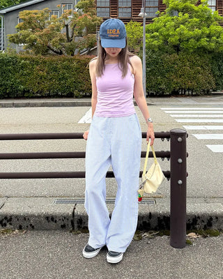 Summer cotton striped wide-leg pants