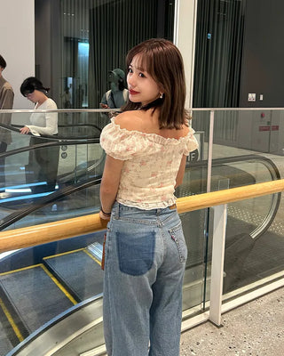 Frill puff sleeve short-sleeved blouse