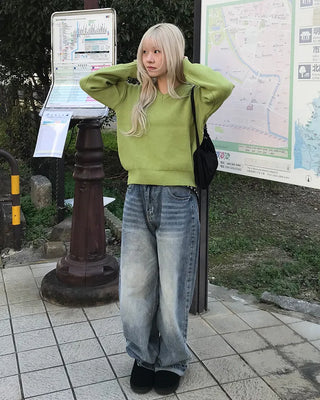 Wide denim pants