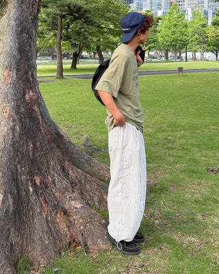 Seersucker striped wide-leg pants