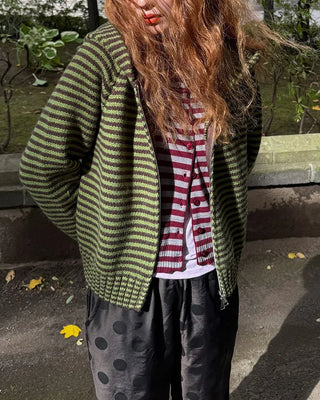 Striped knit zip-up