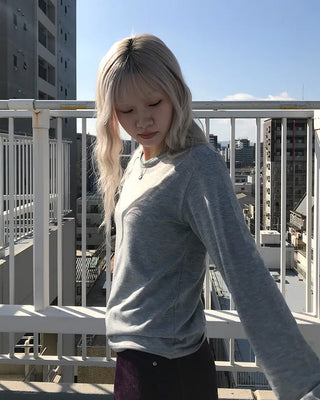 Brushed Cotton Loose Long-Sleeve T-Shirt