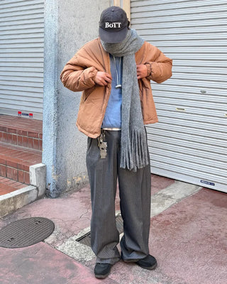 Two-pleat striped slacks