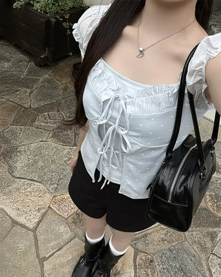 Frill Ribbon String Short Sleeve T-Shirt