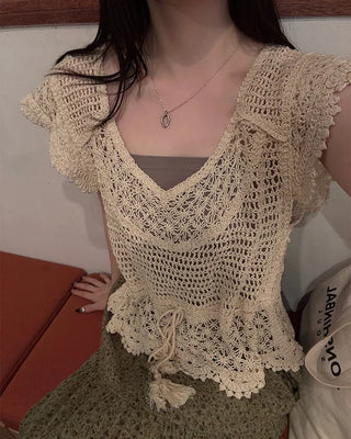 Sleeveless perforated knit set