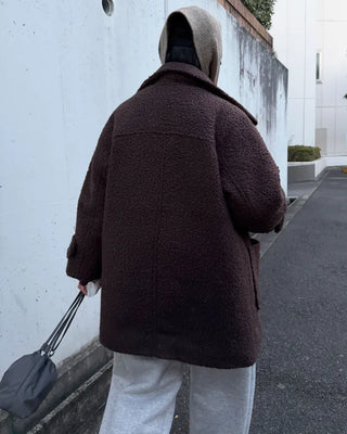 High-neck boucle coat