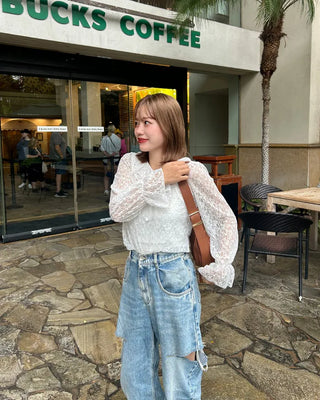 Frill neck sheer blouse