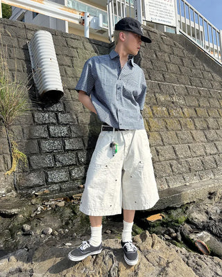 Small check half shirt