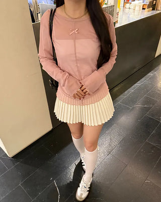 Ribbon sheer long-sleeve T-shirt