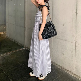 Ribbon strap striped dress