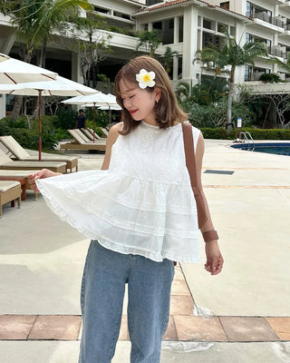 Embroidered ruffle blouse