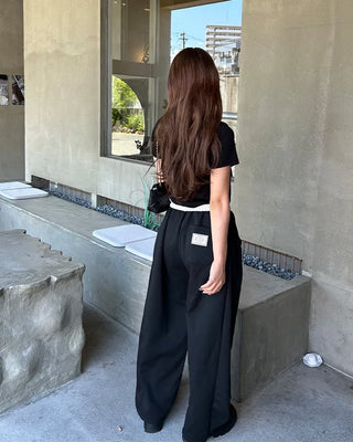 Two-tone wide sweatpants