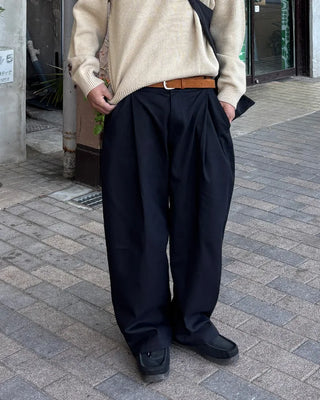 Cotton pintuck wide-leg pants