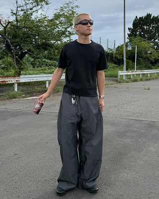 Side-tuck denim slacks