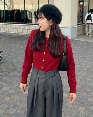 Gold button detail knit cardigan