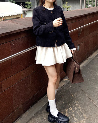 Gold button round tweed jacket