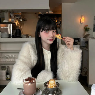 Gold button fur jacket