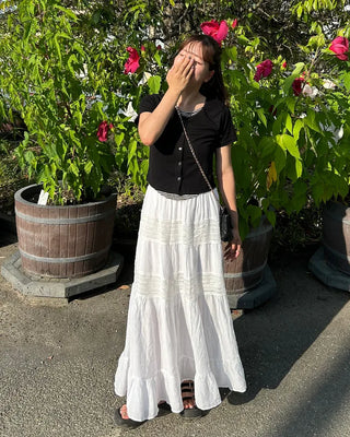 Shirred tiered long skirt