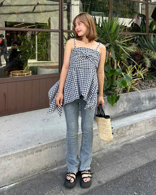 Checked ribbon camisole