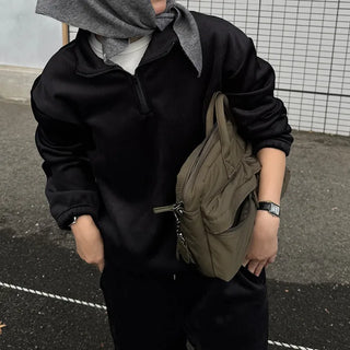 Corduroy half-zip pullover and pants set