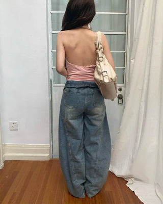 Halter neck shirred sleeveless top