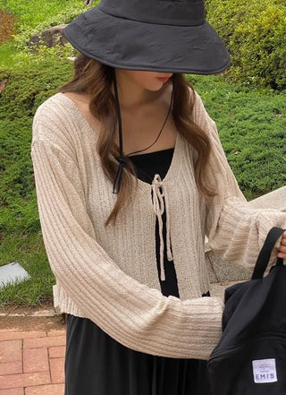 Ribbed drawstring cardigan
