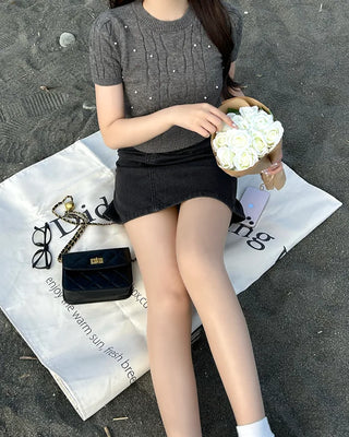 Pearl Cable Knit Short Sleeve Knit