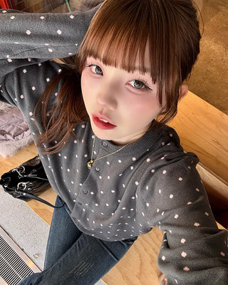 Two-tone polka dot cardigan