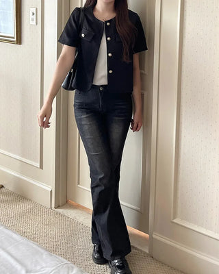 Collarless half-sleeve jacket