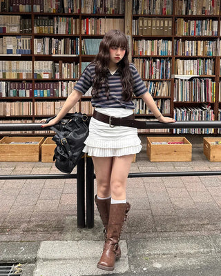 Shirred tiered pleated mini skirt