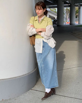 Long denim skirt