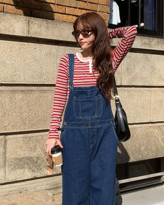 Striped Henley Neck Long T-Shirt