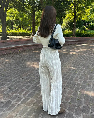 Striped Loose Fit Elastic Waist Pants