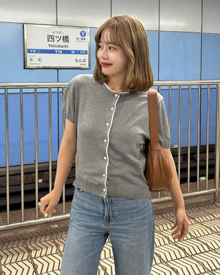 Lace Point Short Sleeve Cardigan