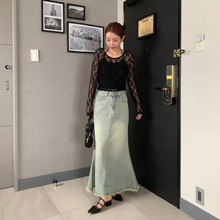Long denim skirt
