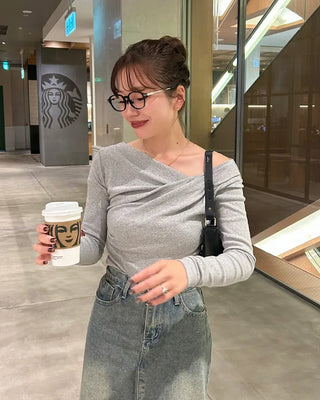 Gathered Slim Fit Long T-Shirt