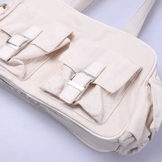 Two-pocket buckle shoulder bag
