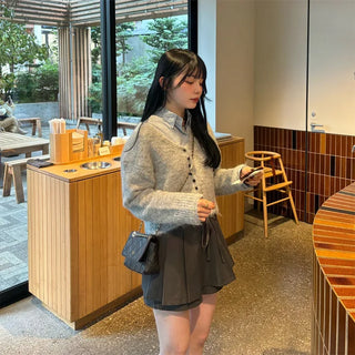 Waist ribbon pleated mini skirt