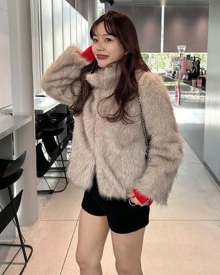 High-neck fur jacket
