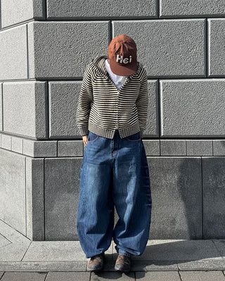Oversized striped hooded zip-up