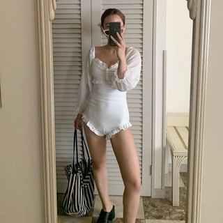 Puff-sleeve ruffled monokini