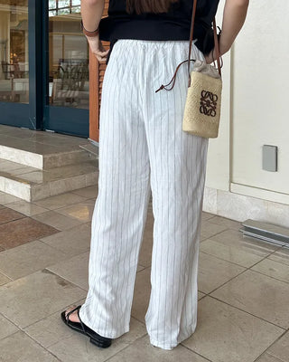 Linen banding striped pants
