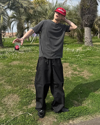Non-faded striped denim pants