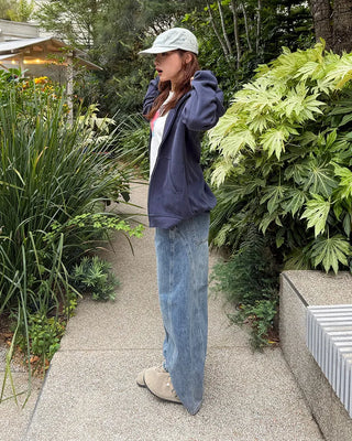 Wide-leg denim pants with a striped design