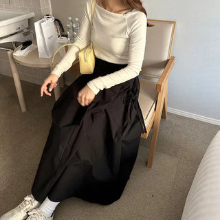 Side pocket gathered flared skirt